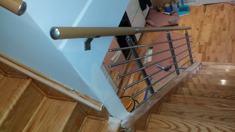 Light Wood Round Wall Mount Modern Stair Hand Rail Staircase Railing Kit - Aluminium